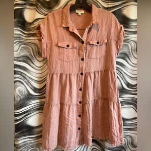 Umgee USA Pink Boho Button Up Dress